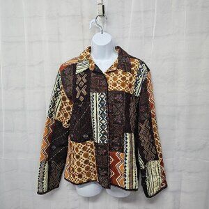 Chico's Brown Patchwork Embroidered Boho Hippie Retro Jacket 2 (L)